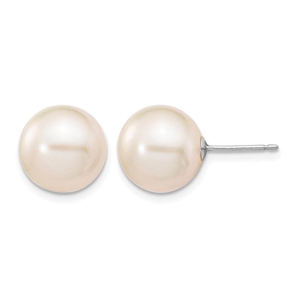 10k White Gold 10-11mm White Round Freshwater Cultured Pearl Stud Post Earrings (10XW100PW)