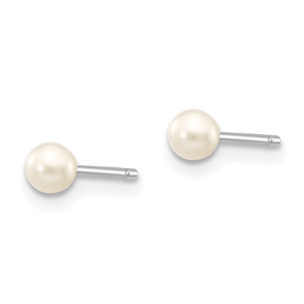 10k White Gold 3-4mm White Round Freshwater Cultured Pearl Stud Post Earrings (10XW30PW)