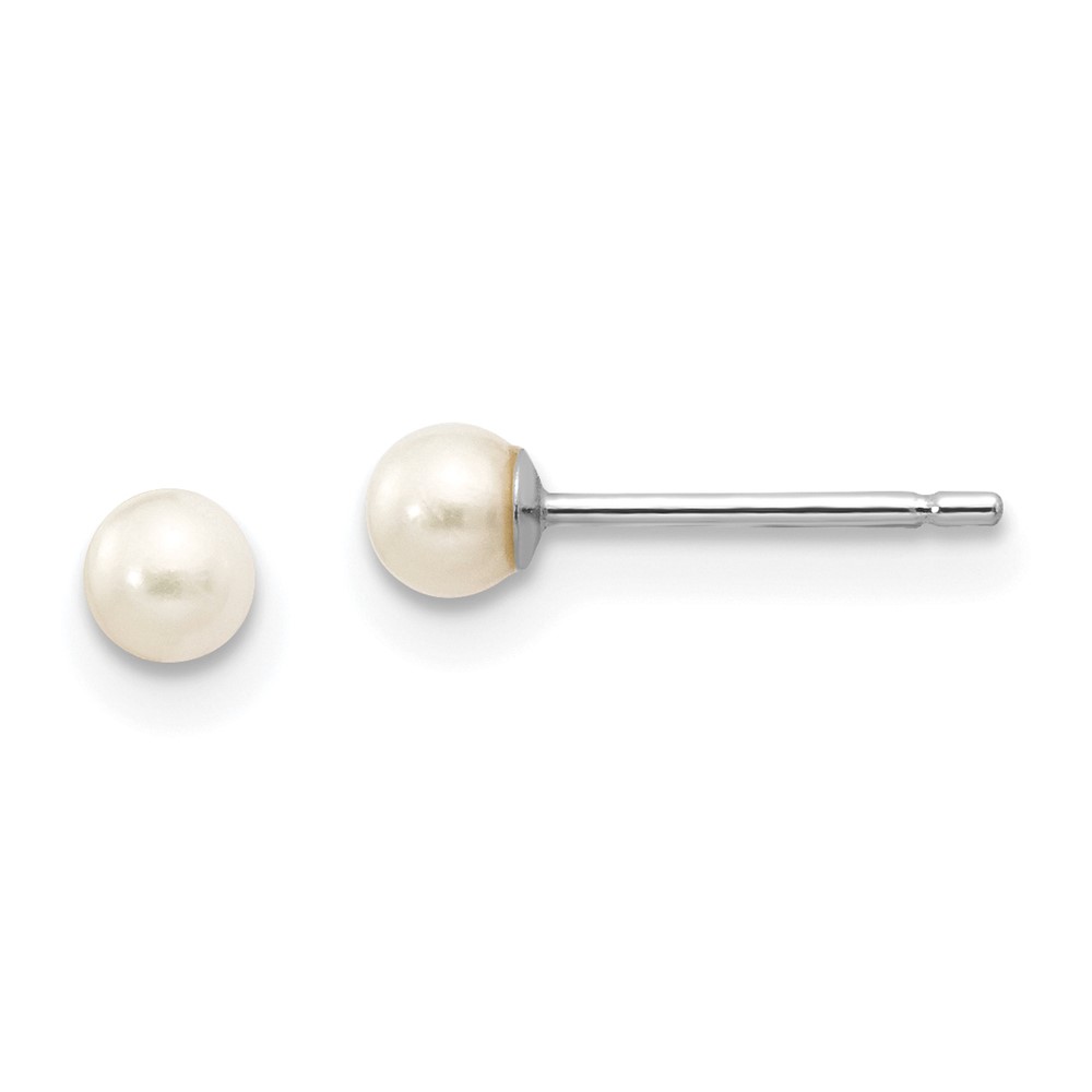 10k White Gold 3-4mm White Round Freshwater Cultured Pearl Stud Post Earrings (10XW30PW)