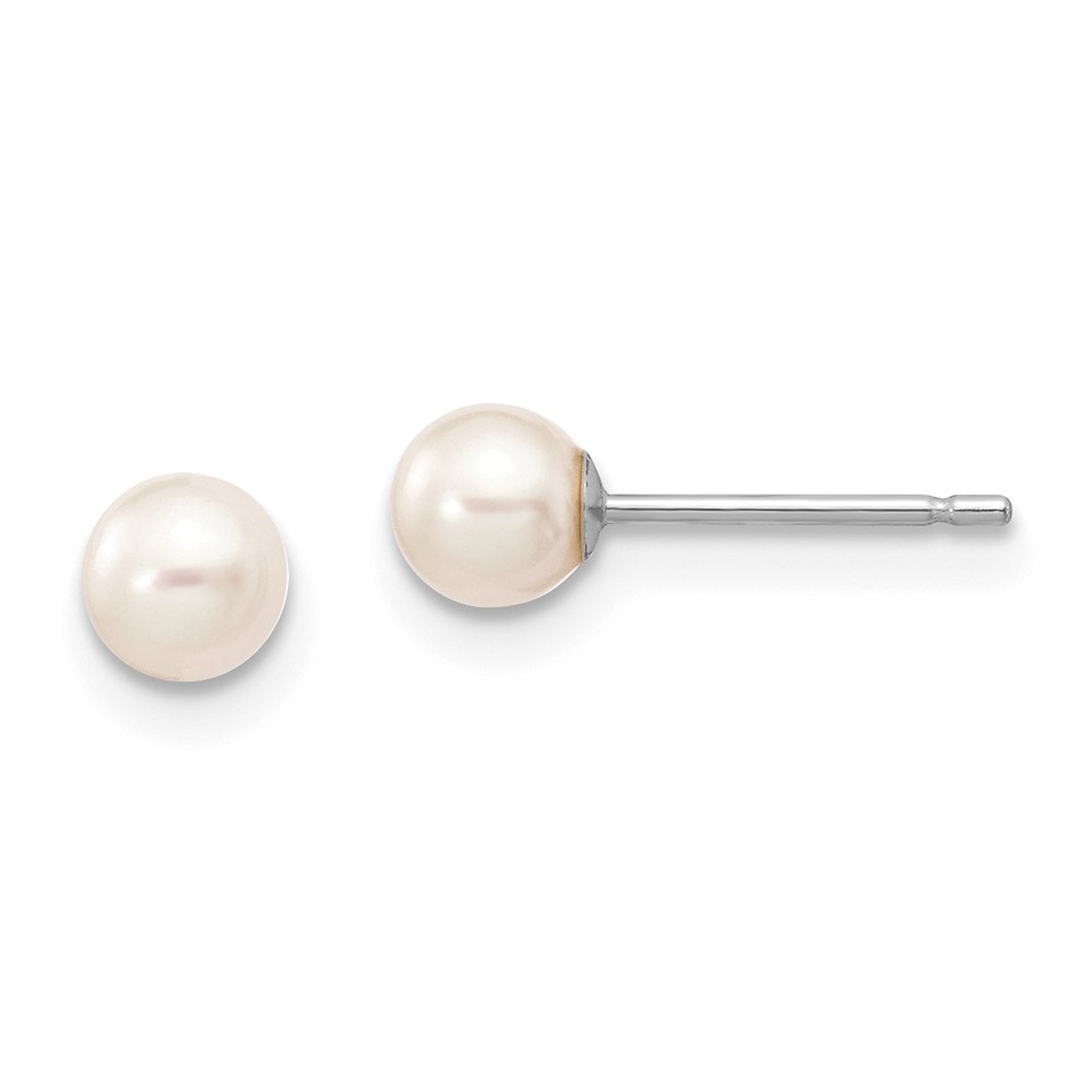 10k White Gold 4-5mm White Round Freshwater Cultured Pearl Stud Post Earrings (10XW40PW)