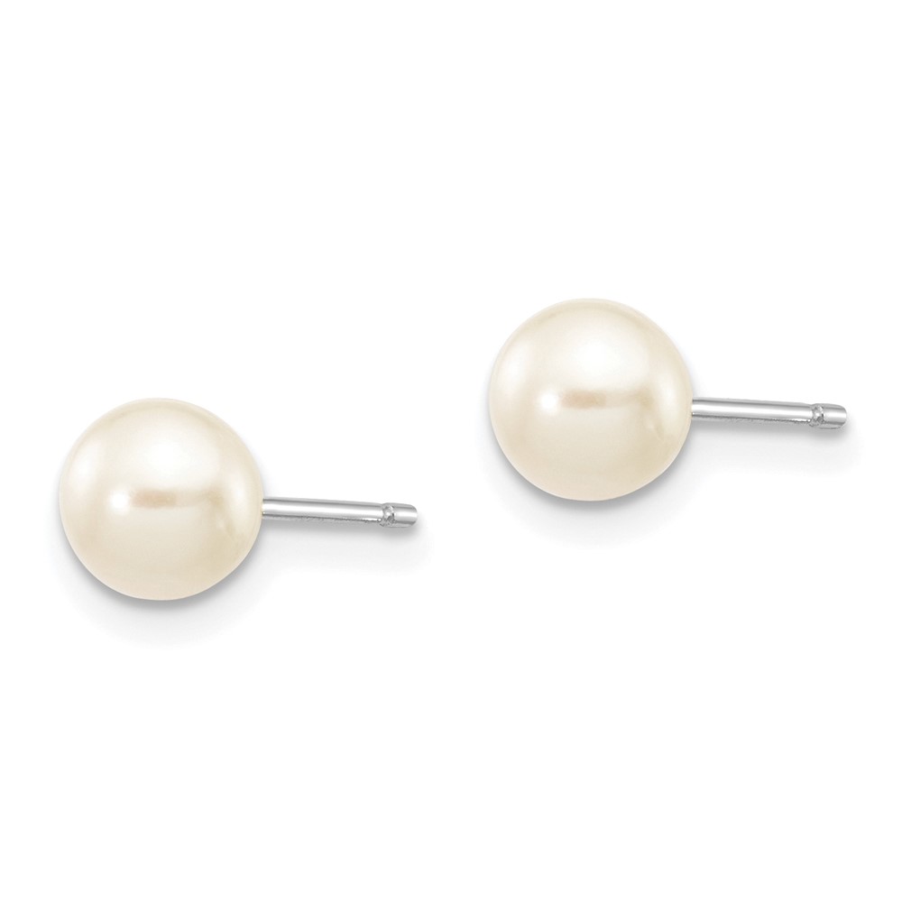 10k White Gold 5-6mm White Round Freshwater Cultured Pearl Stud Post Earrings (10XW50PW)
