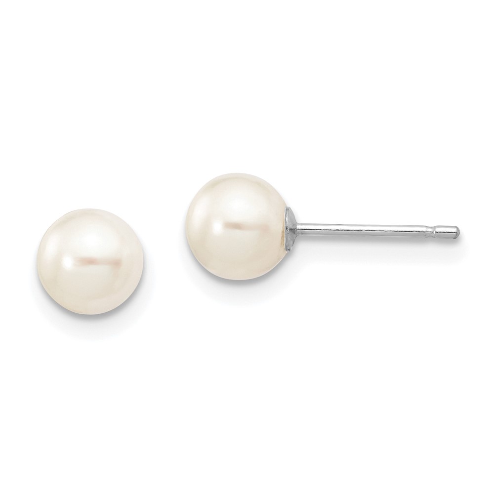 10k White Gold 5-6mm White Round Freshwater Cultured Pearl Stud Post Earrings (10XW50PW)