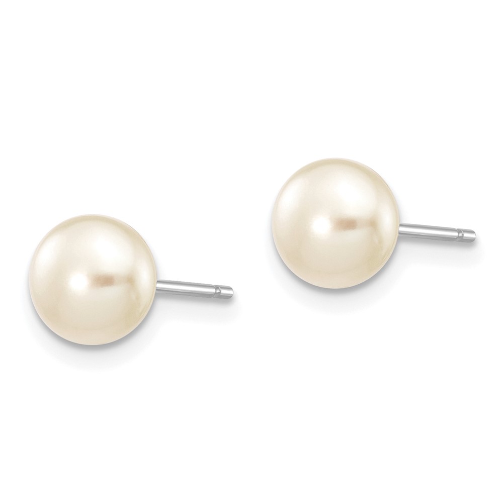 10k White Gold 6-7mm White Button Freshwater Cultured Pearl Stud Post Earrings (10XW60BW)