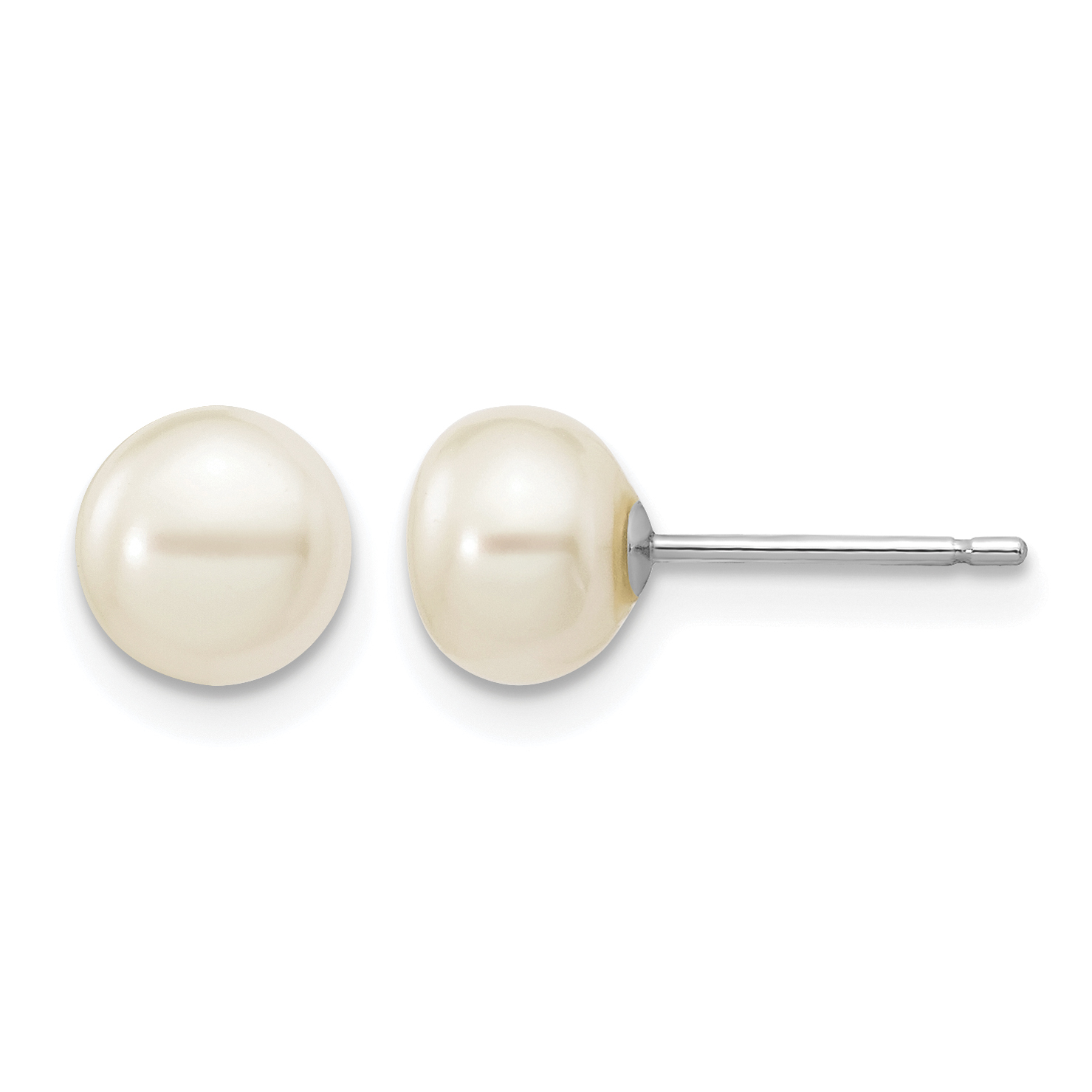 10k White Gold 6-7mm White Button Freshwater Cultured Pearl Stud Post Earrings (10XW60BW)