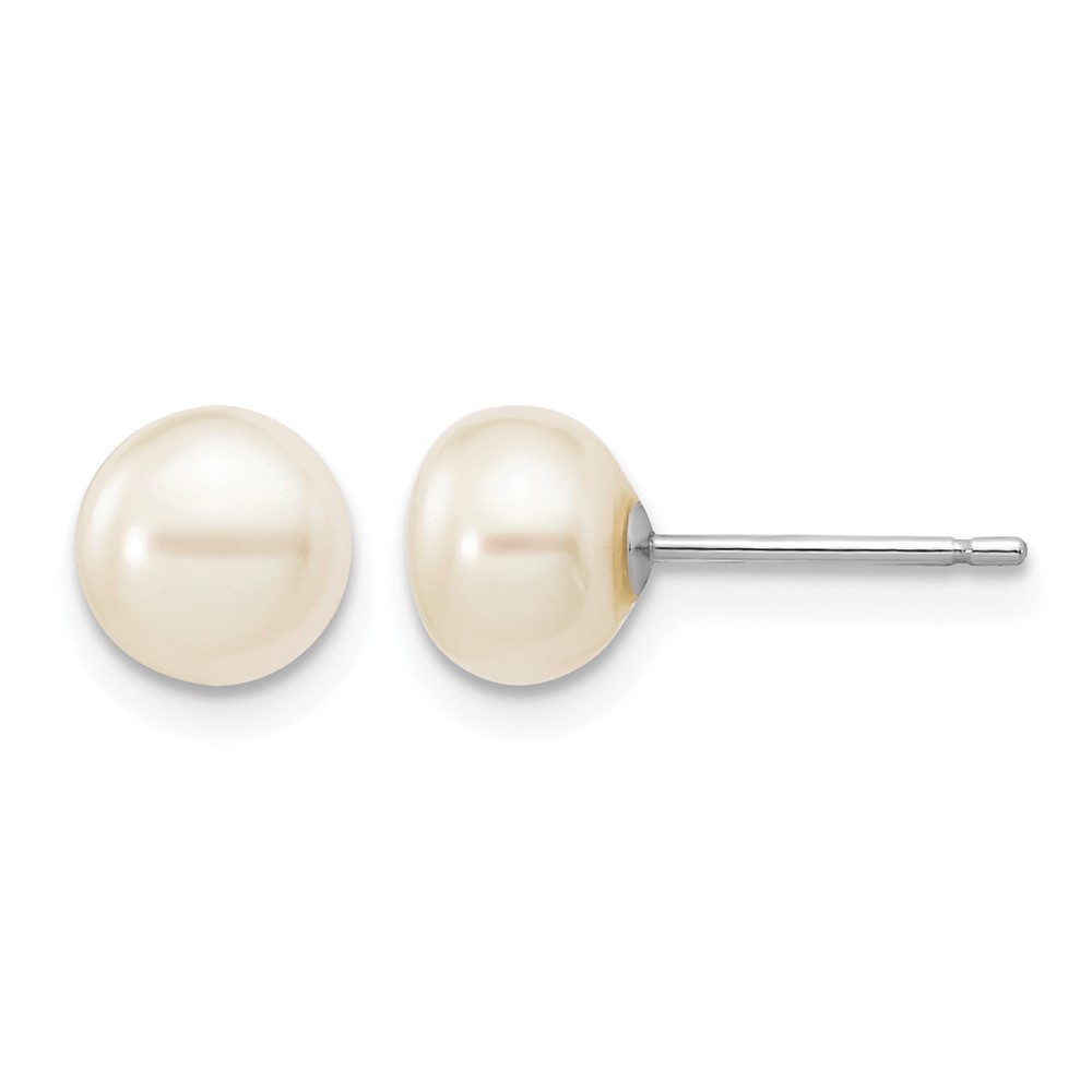 10k White Gold 6-7mm White Button Freshwater Cultured Pearl Stud Post Earrings (10XW60BW)
