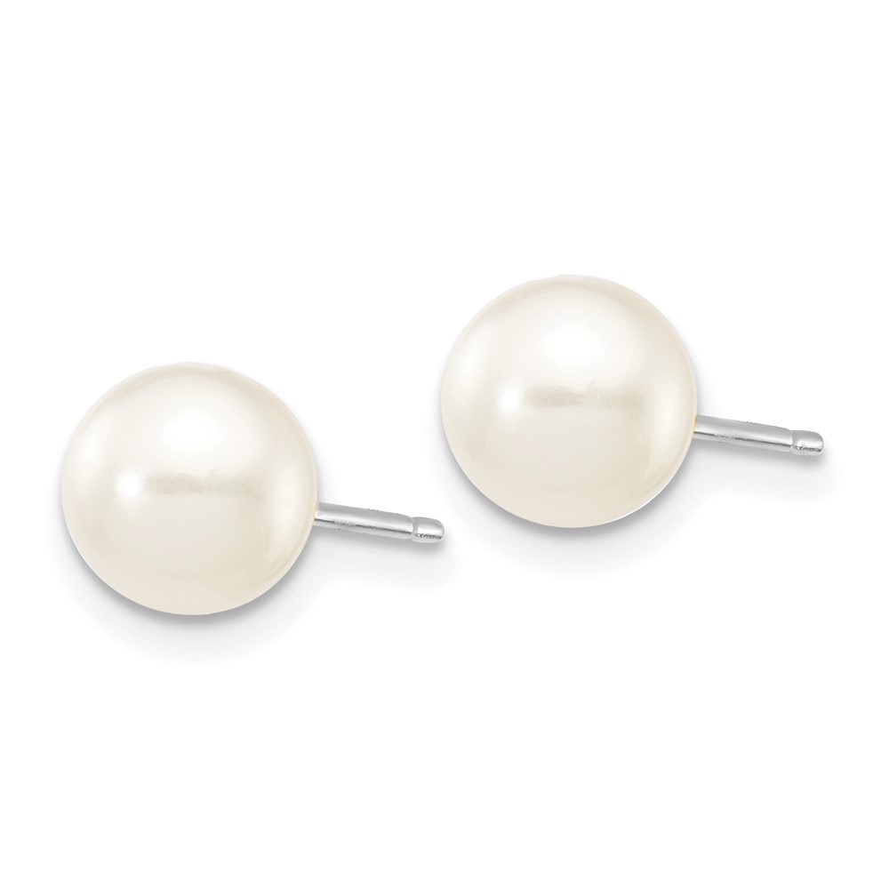 10k White Gold 6-7mm White Round Freshwater Cultured Pearl Stud Post Earrings (10XW60PW)