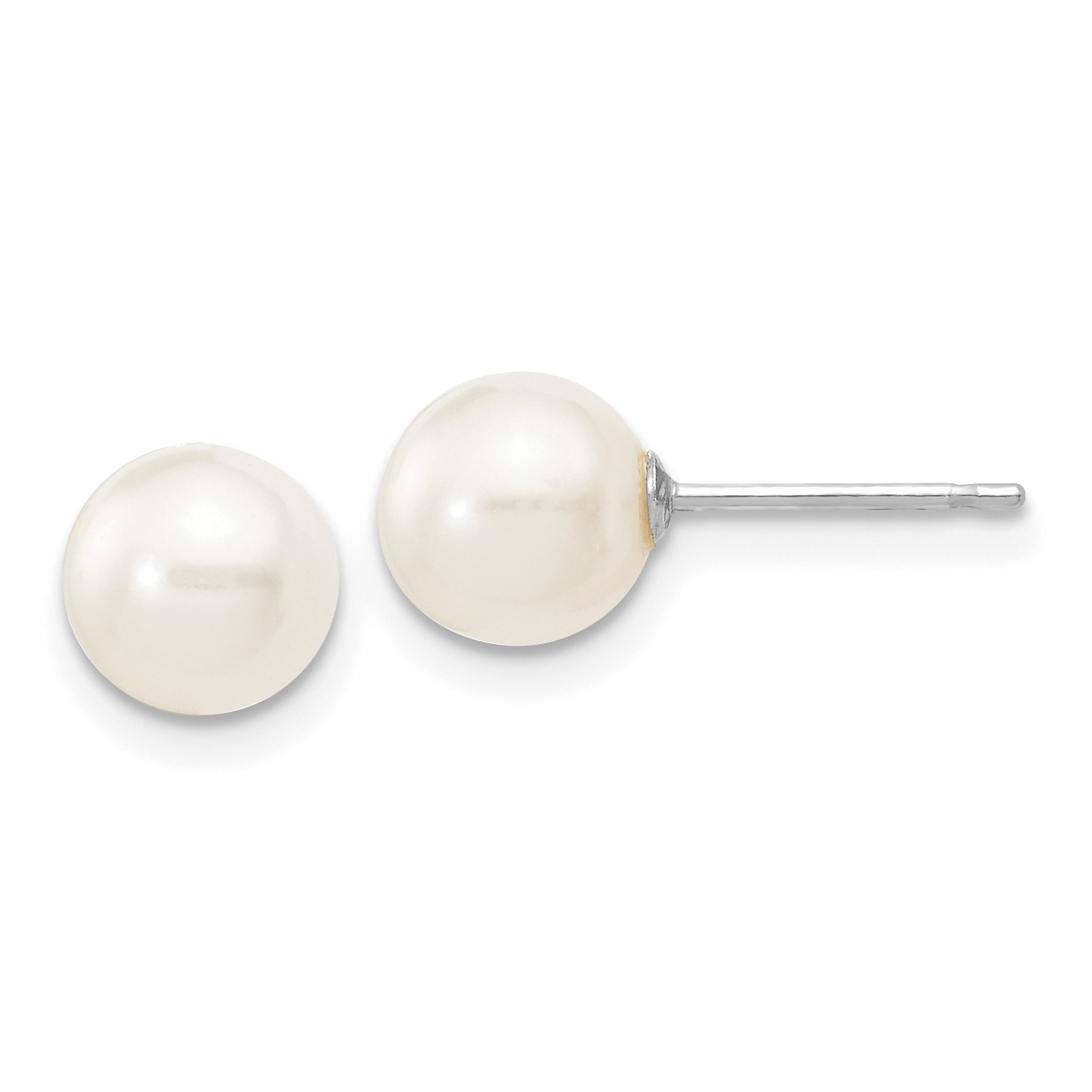 10k White Gold 6-7mm White Round Freshwater Cultured Pearl Stud Post Earrings (10XW60PW)