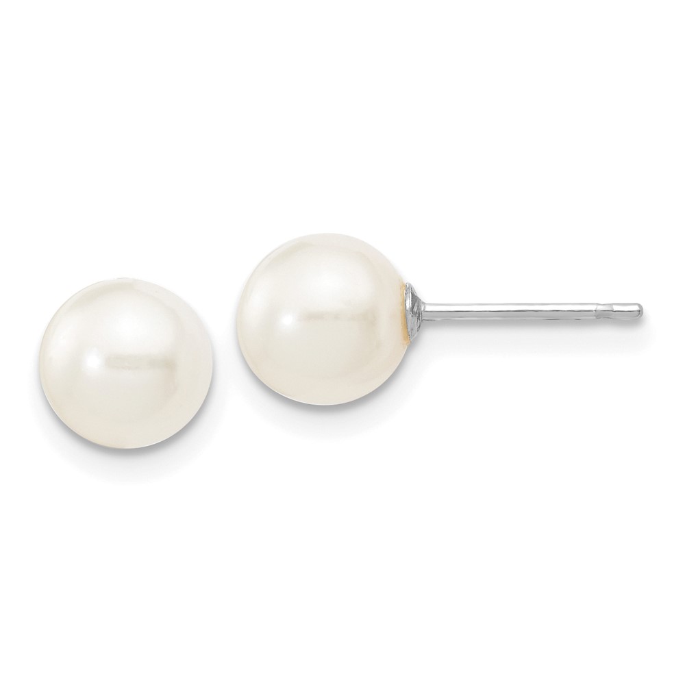 10k White Gold 6-7mm White Round Freshwater Cultured Pearl Stud Post Earrings (10XW60PW)