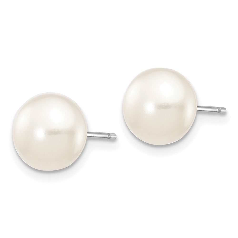 10k White Gold 7-8mm White Button Freshwater Cultured Pearl Stud Post Earrings (10XW70BW)