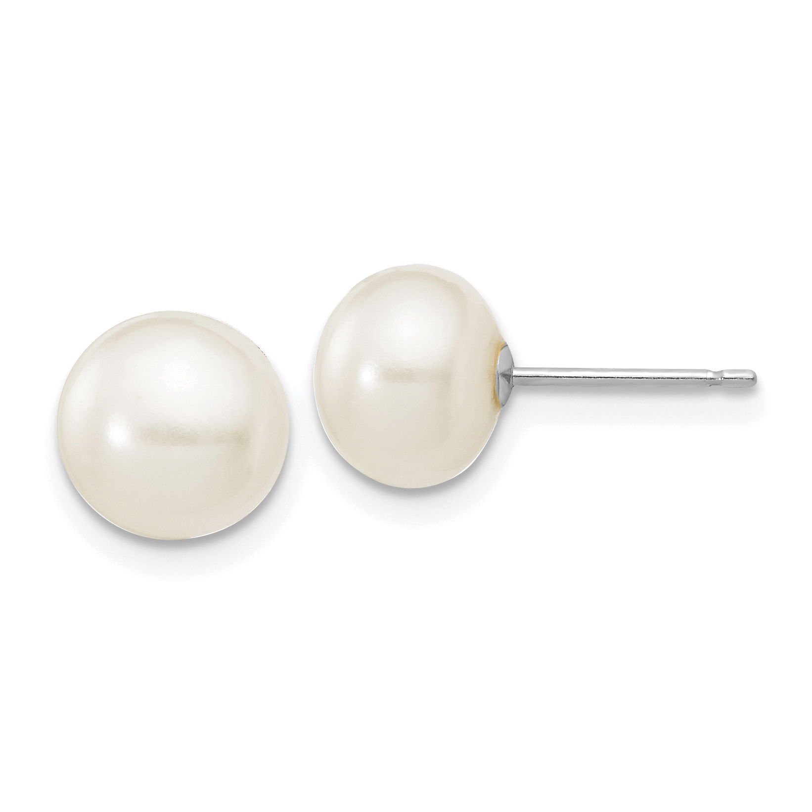 10k White Gold 7-8mm White Button Freshwater Cultured Pearl Stud Post Earrings (10XW70BW)