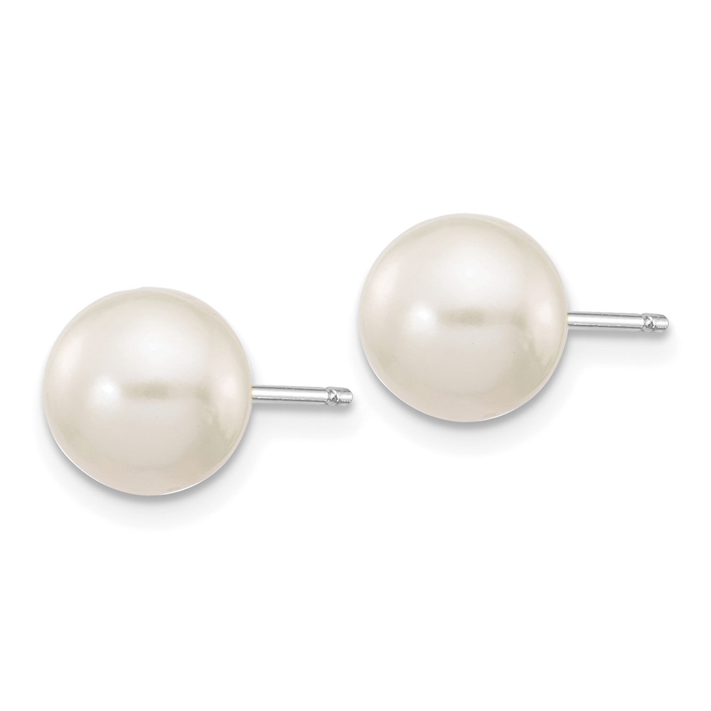 10k White Gold 7-8mm White Round Freshwater Cultured Pearl Stud Post Earrings (10XW70PW)