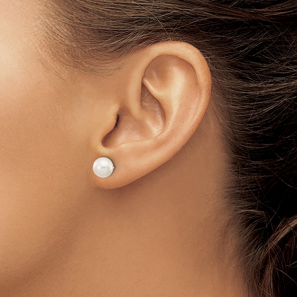10k White Gold 7-8mm White Round Freshwater Cultured Pearl Stud Post Earrings (10XW70PW)
