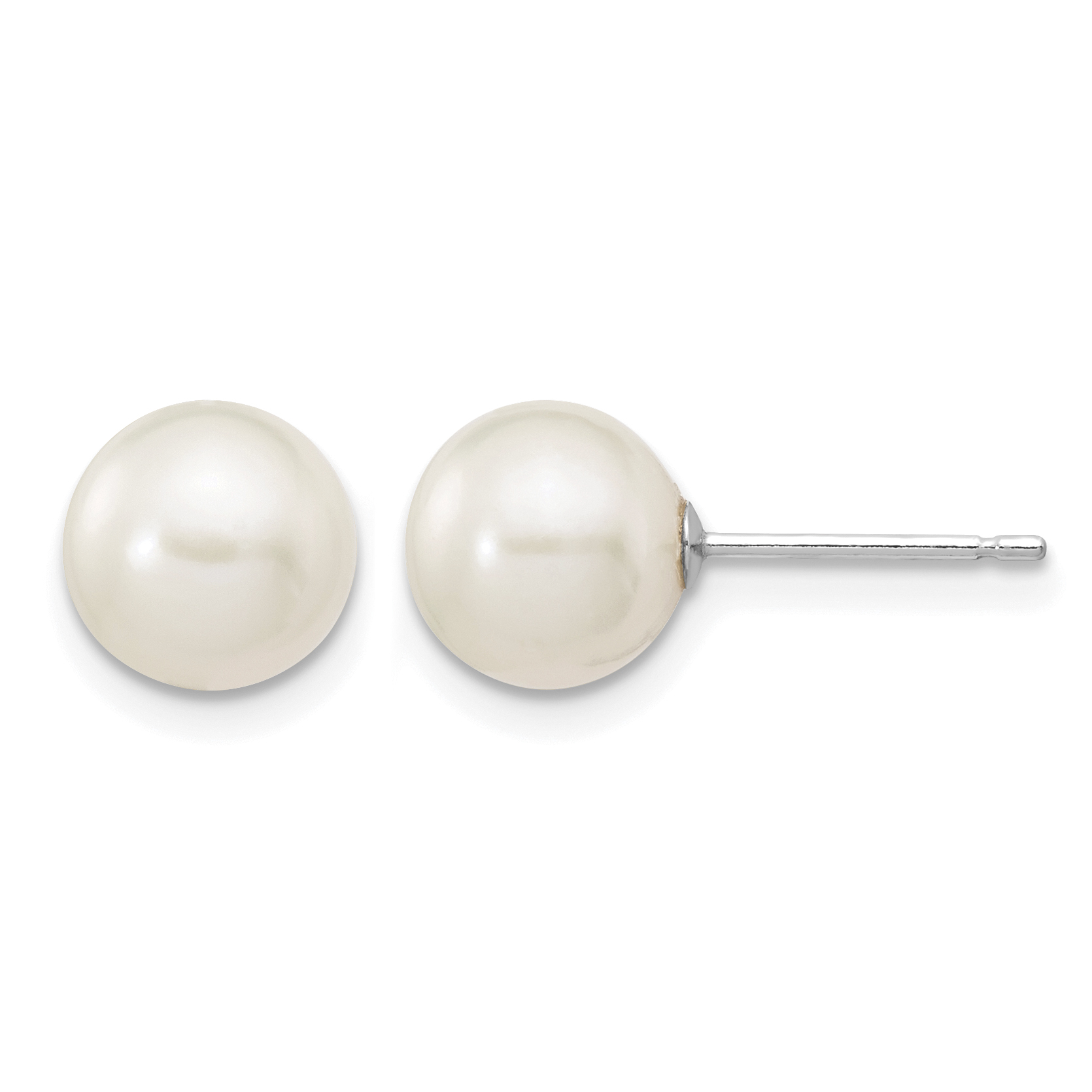 10k White Gold 7-8mm White Round Freshwater Cultured Pearl Stud Post Earrings (10XW70PW)