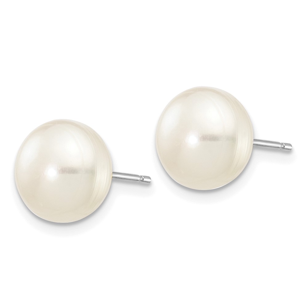 10k White Gold 8-9mm White Button Freshwater Cultured Pearl Stud Post Earrings (10XW80BW)