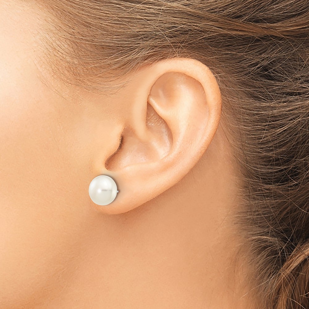 10k White Gold 8-9mm White Button Freshwater Cultured Pearl Stud Post Earrings (10XW80BW)