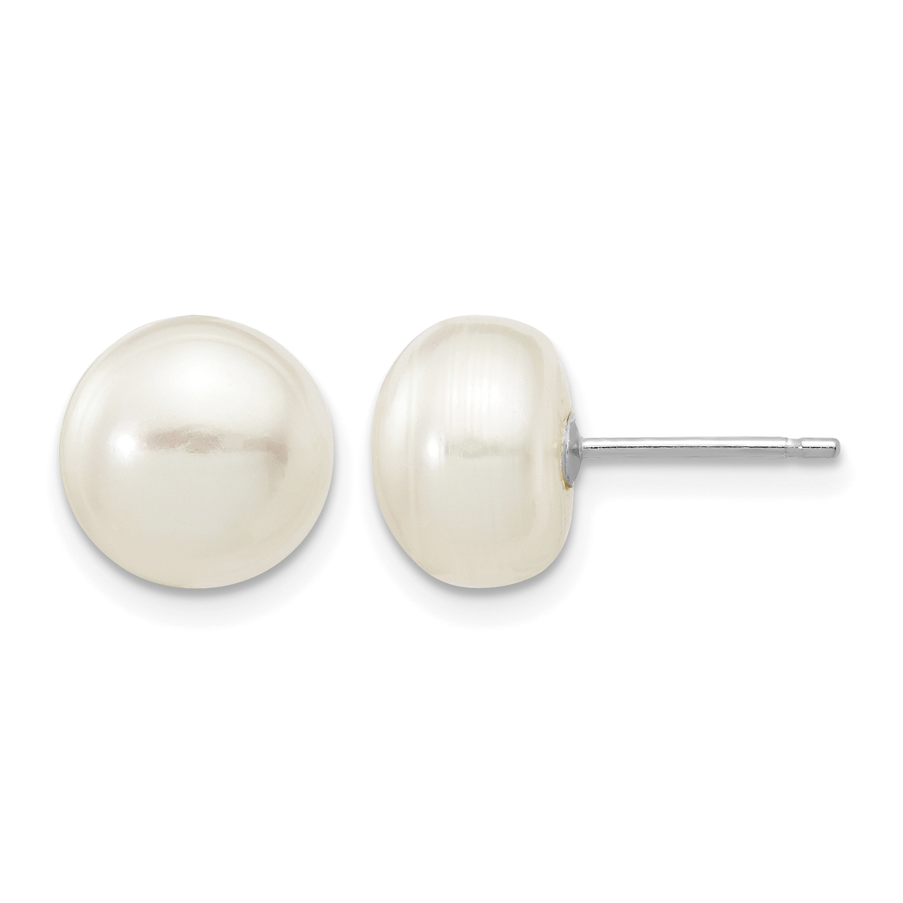 10k White Gold 8-9mm White Button Freshwater Cultured Pearl Stud Post Earrings (10XW80BW)
