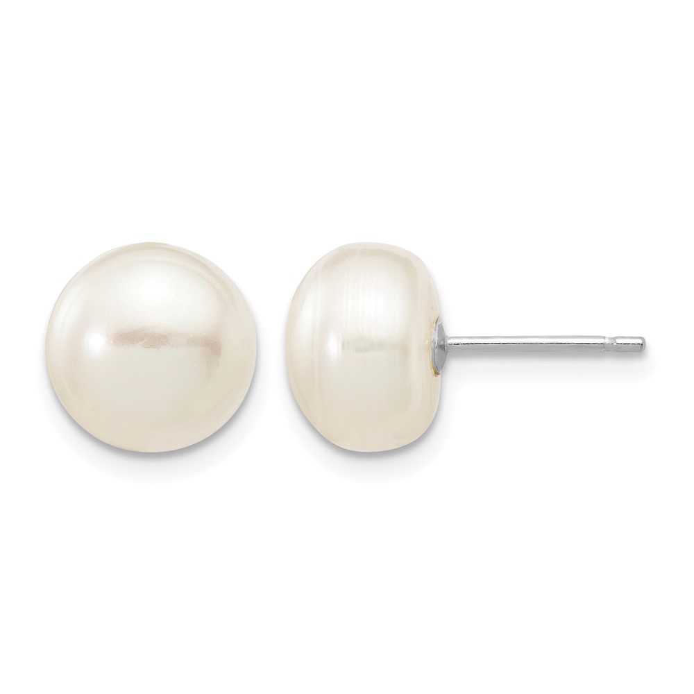 10k White Gold 8-9mm White Button Freshwater Cultured Pearl Stud Post Earrings (10XW80BW)