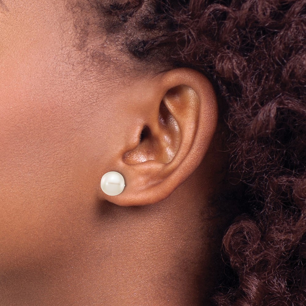 10k White Gold 8-9mm White Round Freshwater Cultured Pearl Stud Post Earrings (10XW80PW)