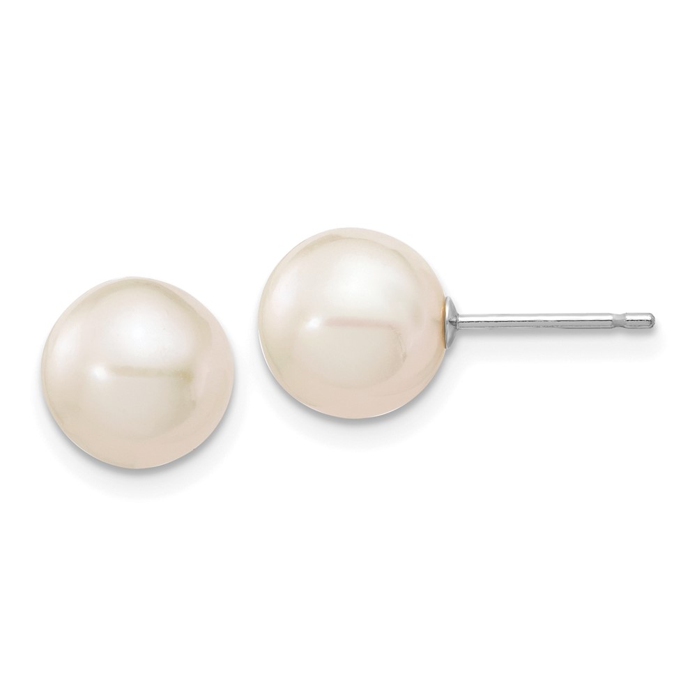 10k White Gold 8-9mm White Round Freshwater Cultured Pearl Stud Post Earrings (10XW80PW)