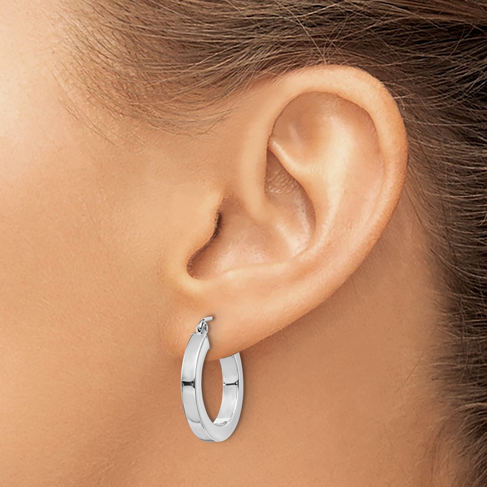 10k White Gold 3mm Polished Square Tube Hoop Earrings (10XWE120)