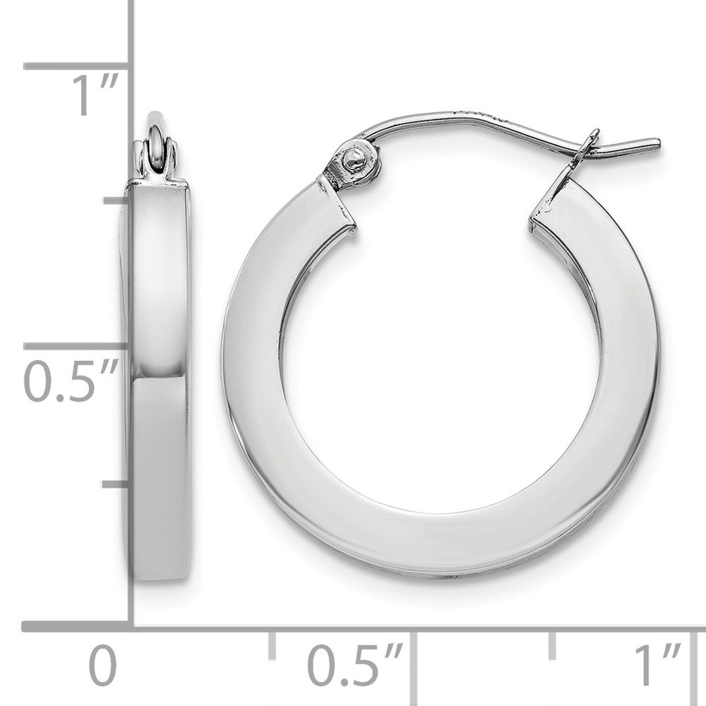 10k White Gold 3mm Polished Square Tube Hoop Earrings (10XWE120)