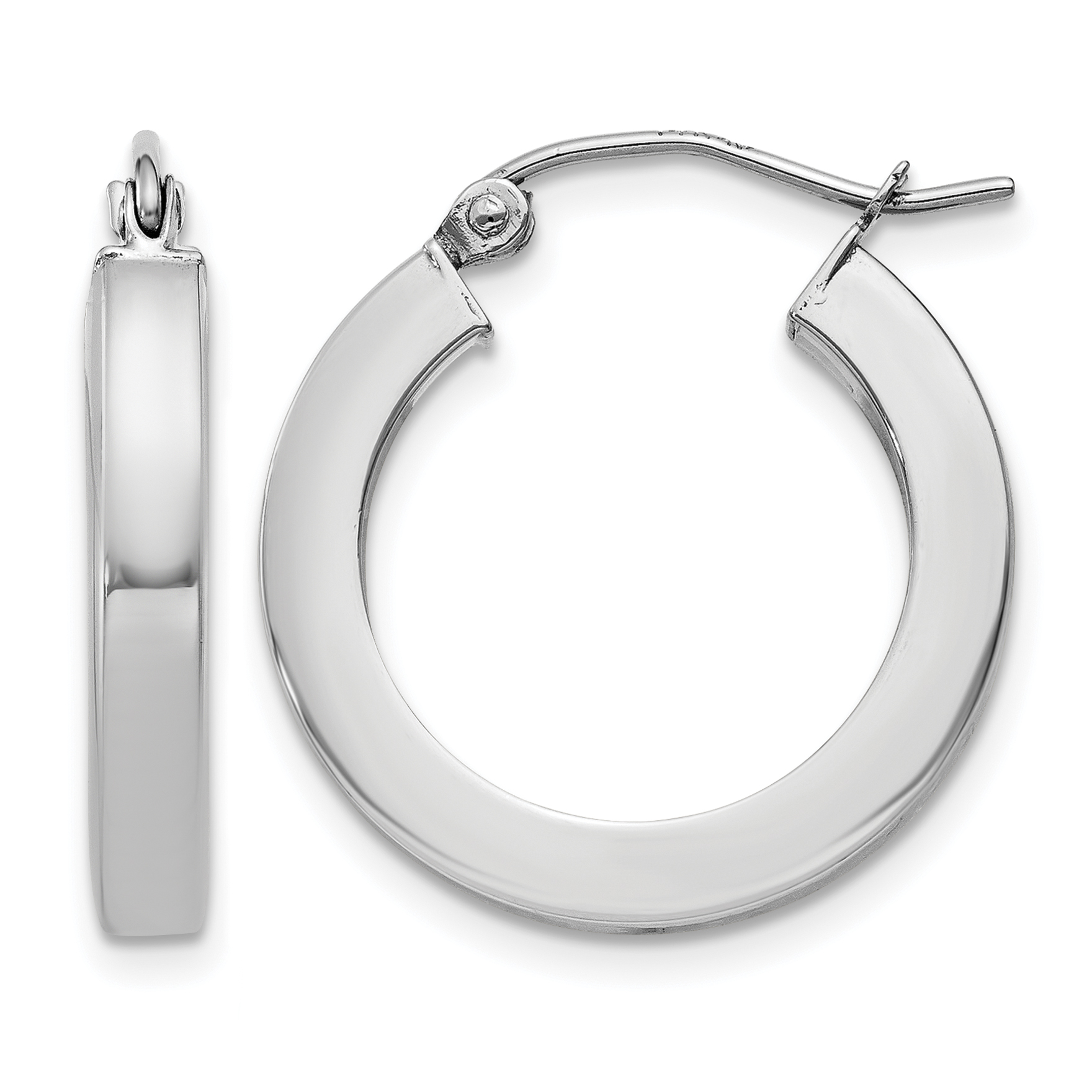 10k White Gold 3mm Polished Square Tube Hoop Earrings (10XWE120)