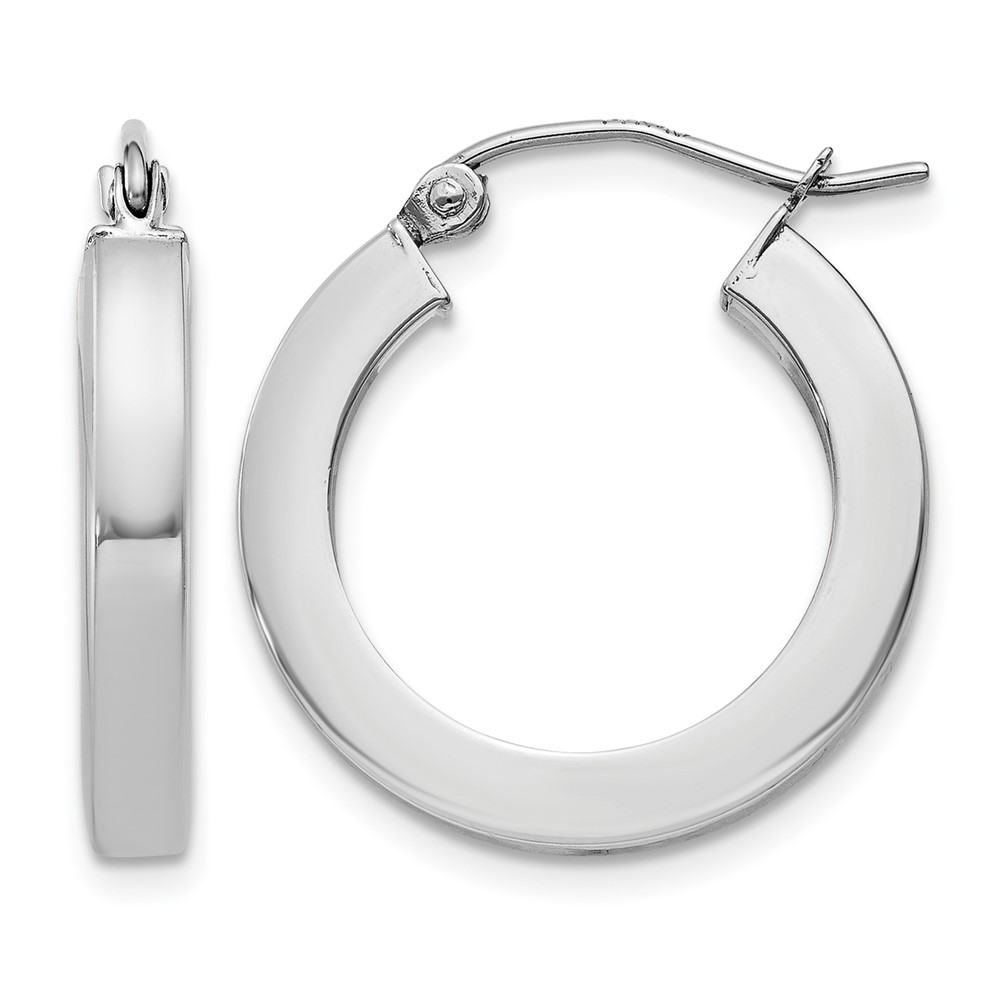 10k White Gold 3mm Polished Square Tube Hoop Earrings (10XWE120)