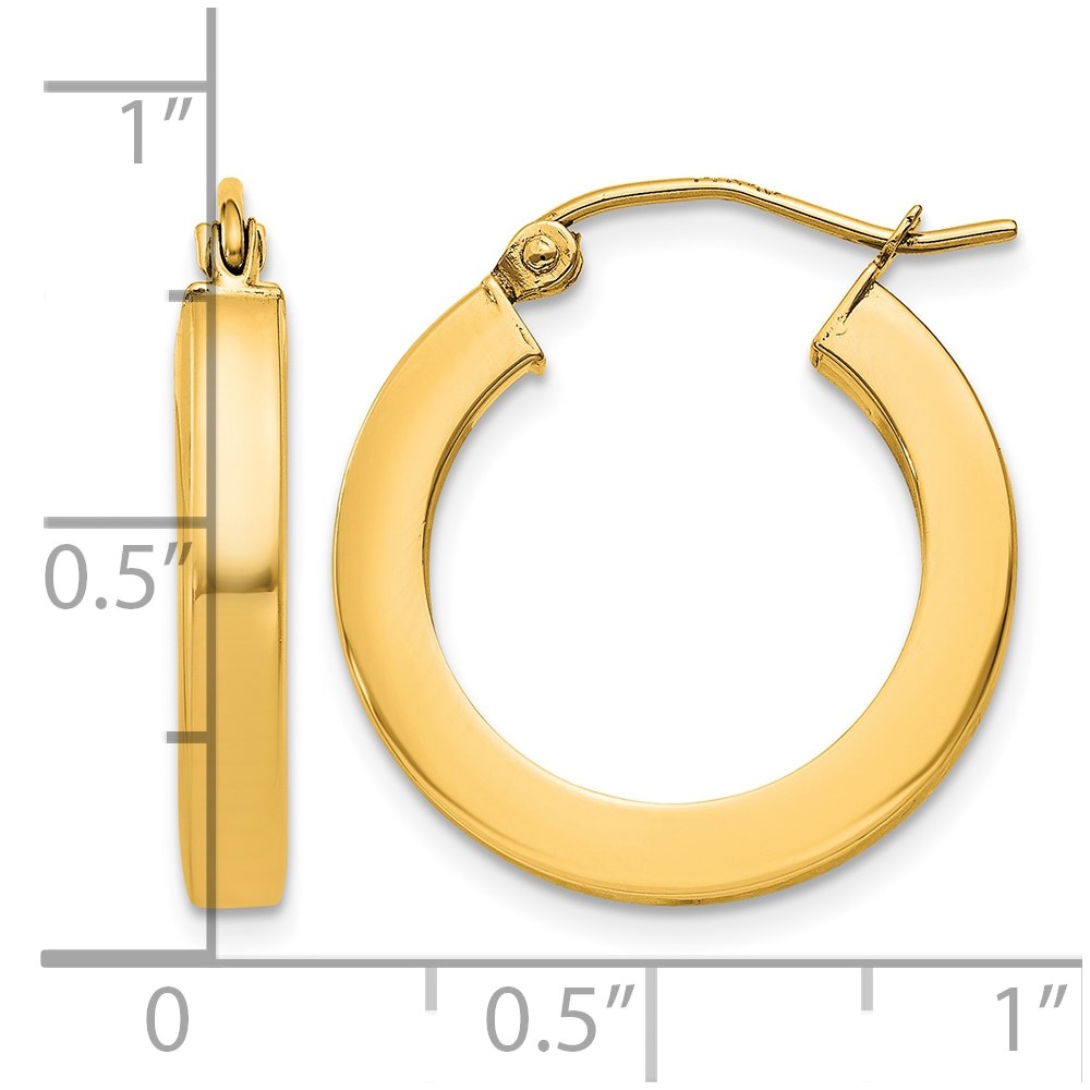 10k 3mm Polished Square Hoop Earrings (10XWE120Y)