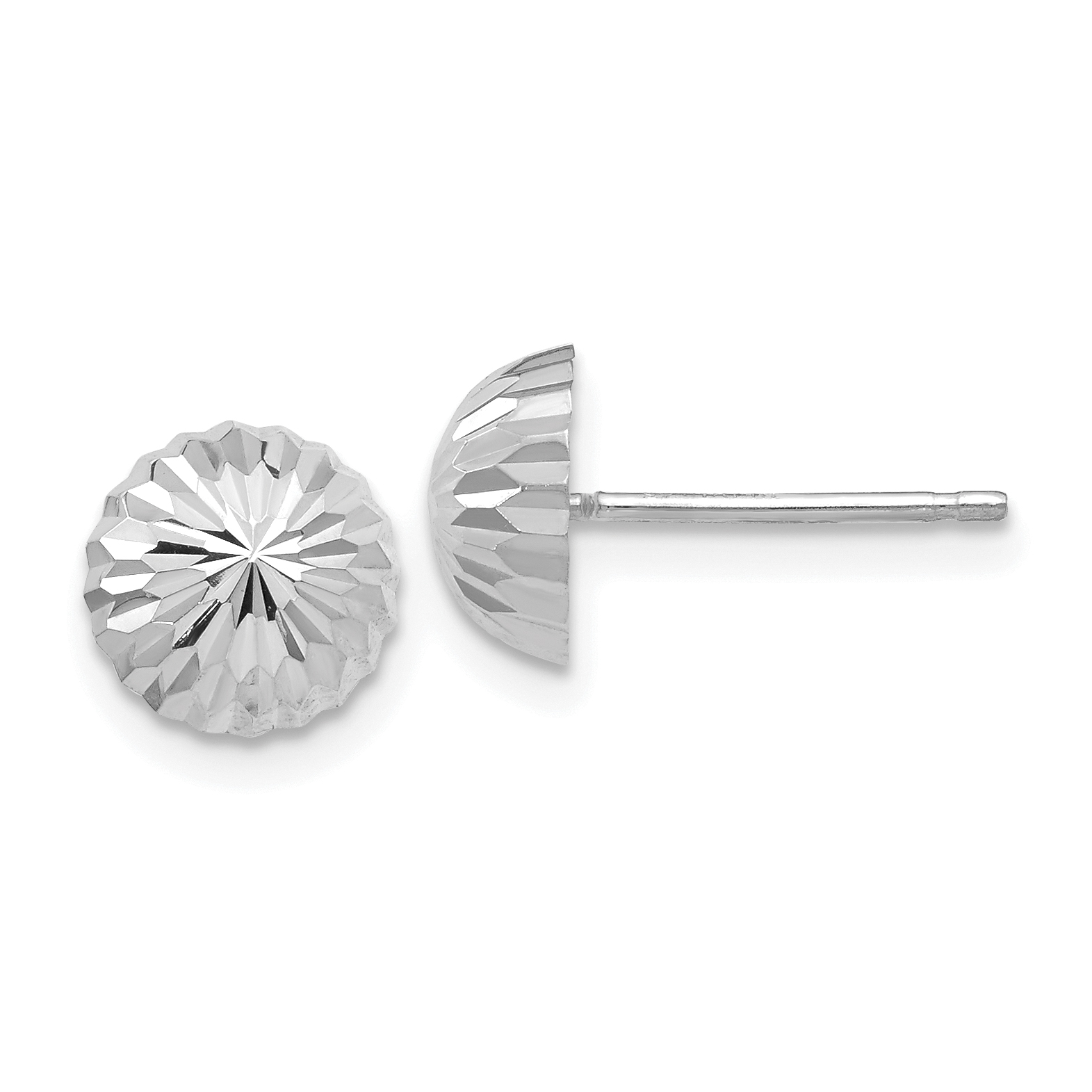 10k White Gold Polished & Diamond-Cut Half Ball Post Earrings (10XWE207)