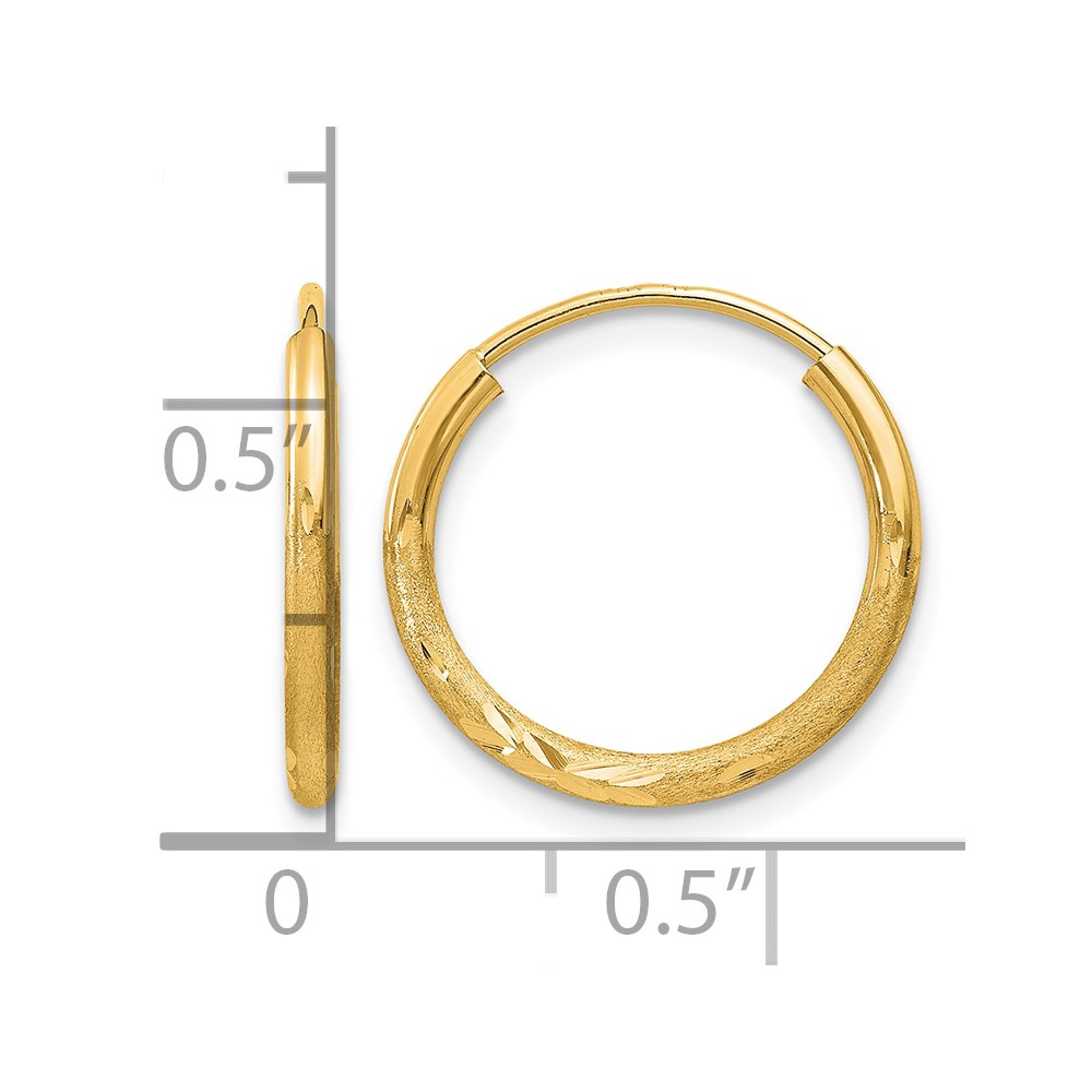 10k 1.5mm Satin Diamond-cut Endless Hoop Earrings (10XY1173)