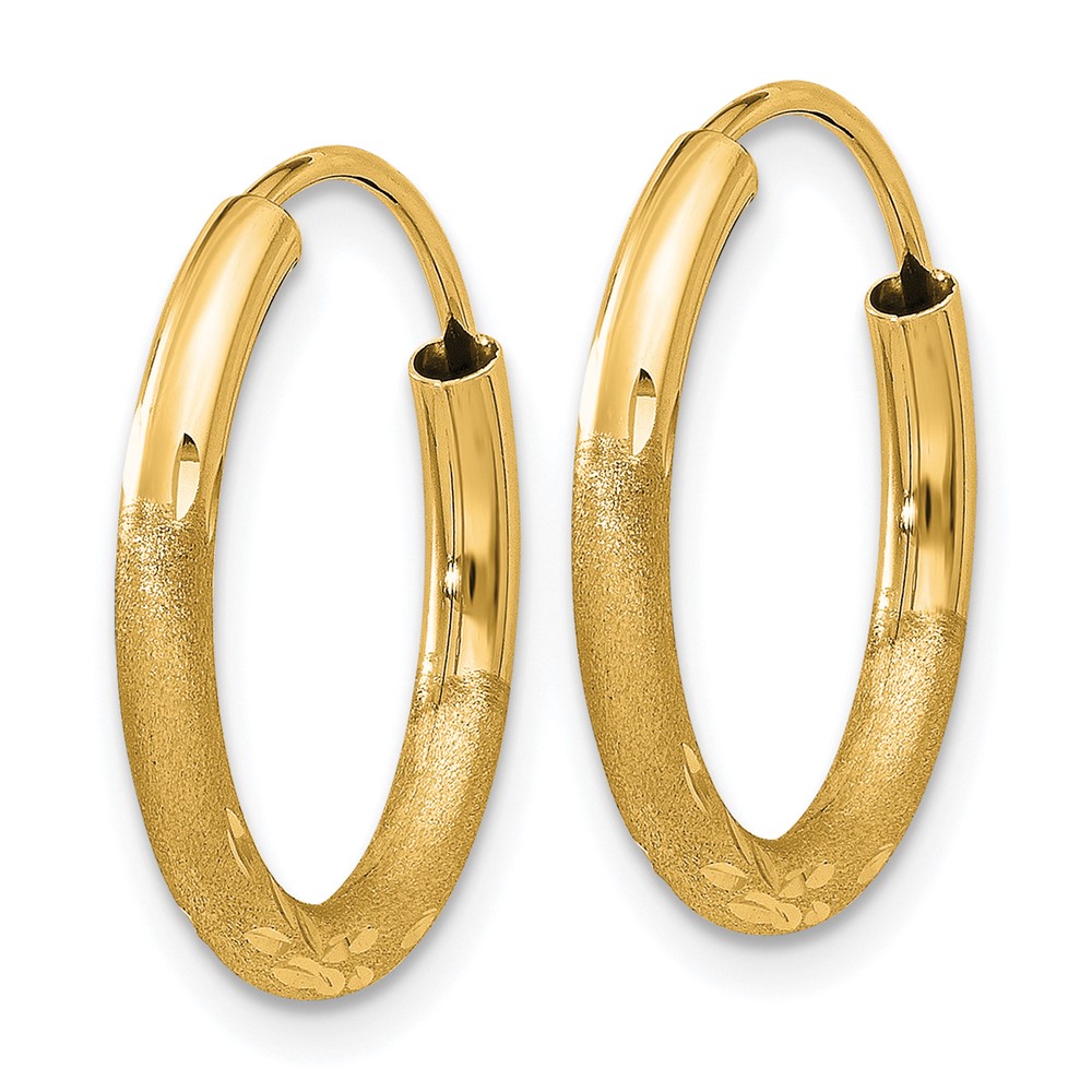 10k 2mm Satin Diamond-cut Endless Hoop Earrings (10XY1176)