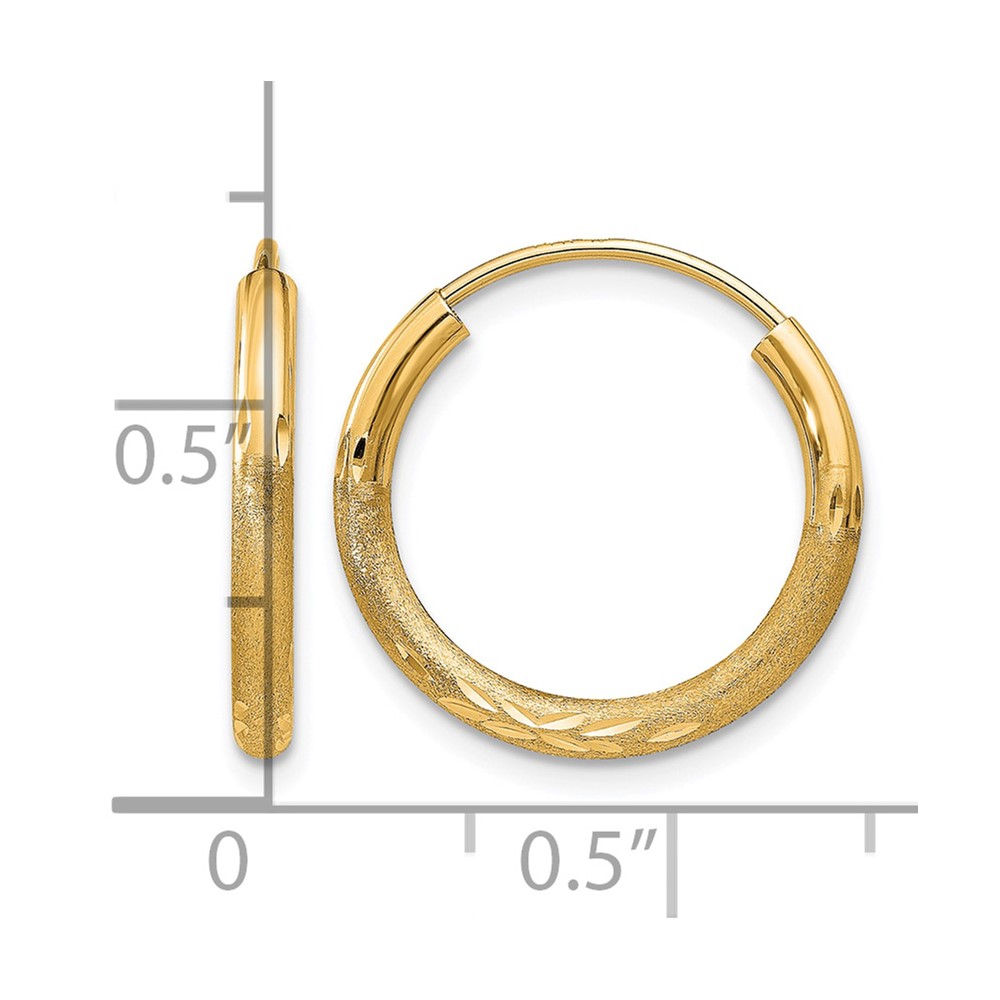 10k 2mm Satin Diamond-cut Endless Hoop Earrings (10XY1176)