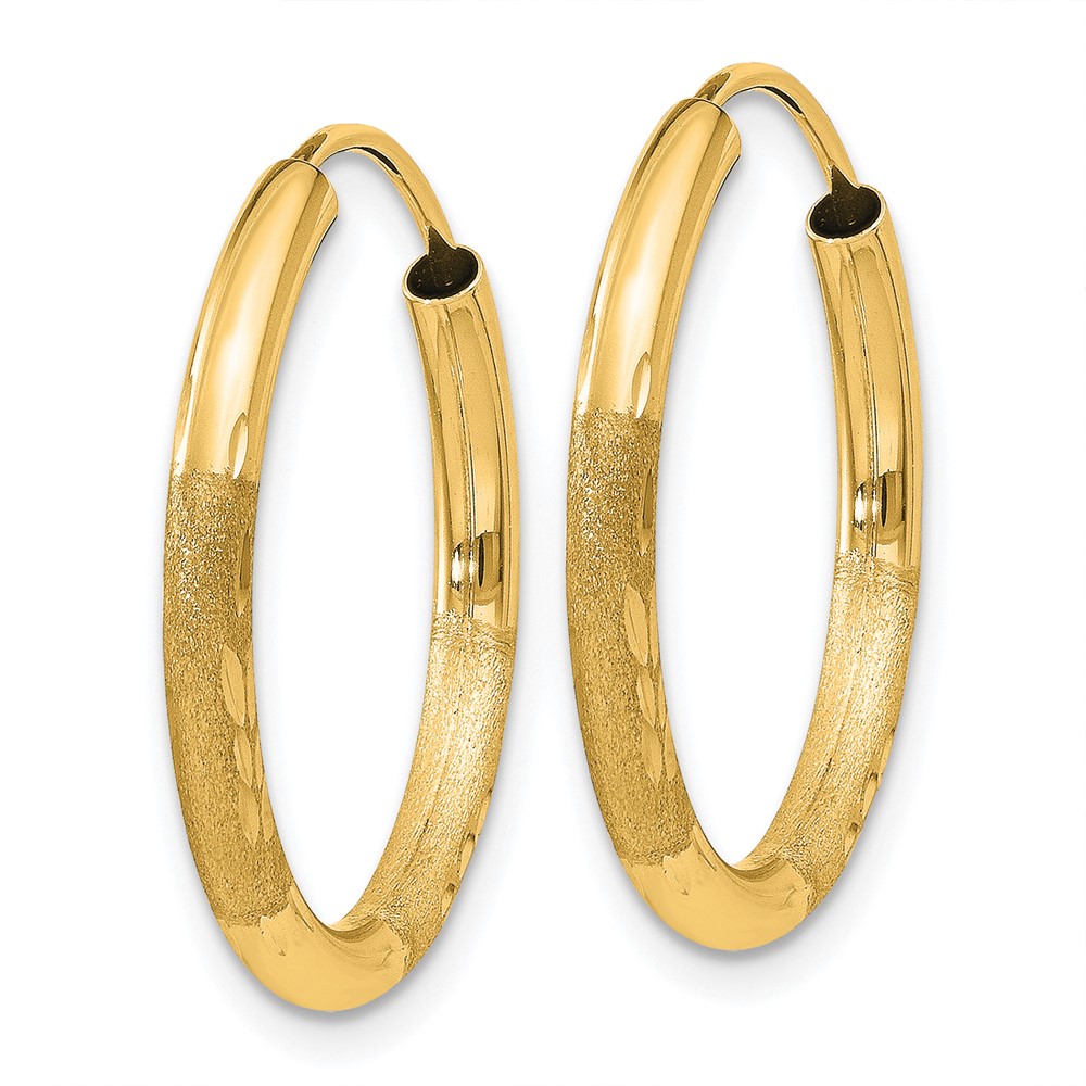 10k 2mm Satin Diamond-cut Endless Hoop Earrings (10XY1177)
