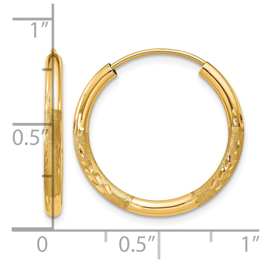 10k 2mm Satin Diamond-cut Endless Hoop Earrings (10XY1177)
