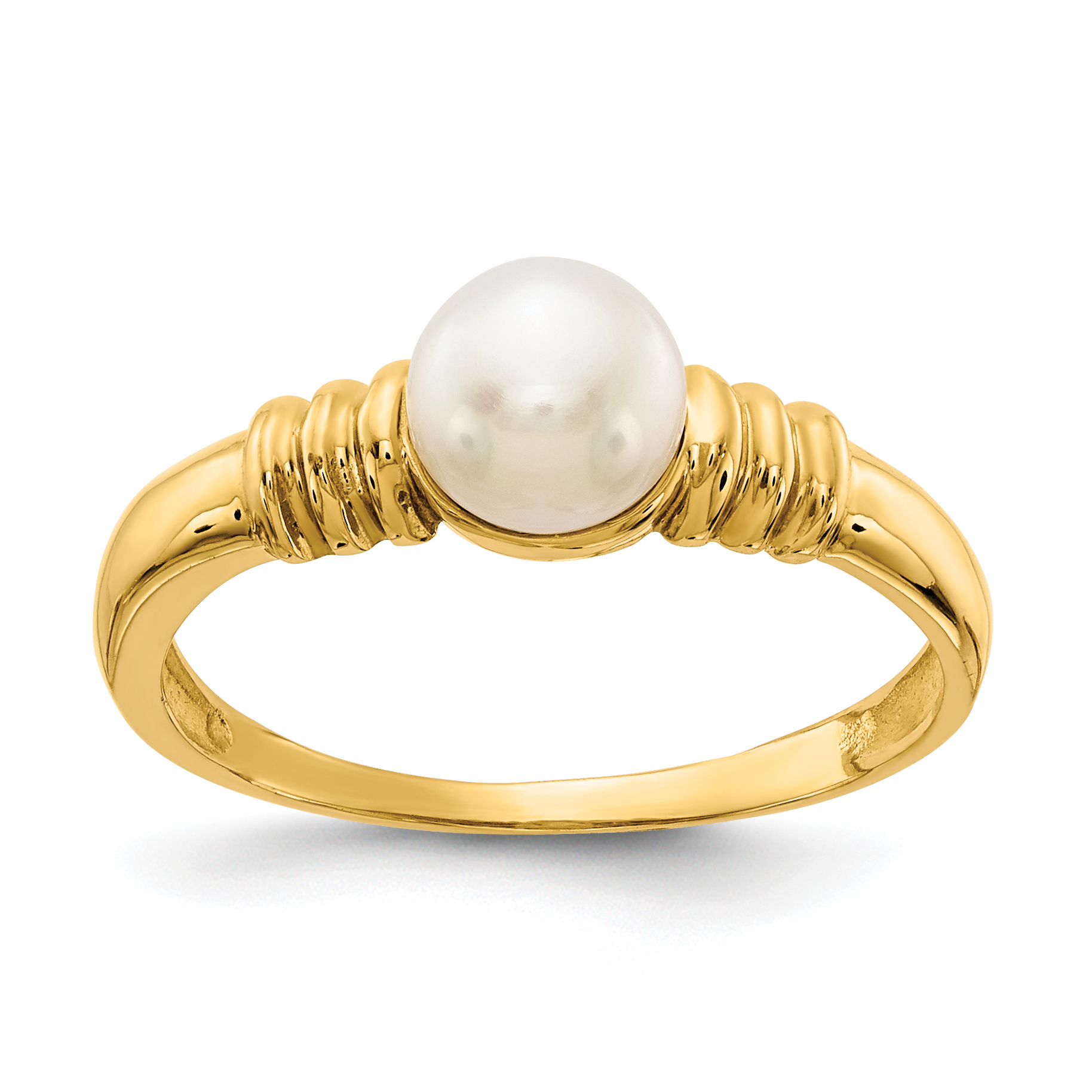10K 5-6mm White Button Freshwater Cultured Pearl Ring (10Y13944PL)