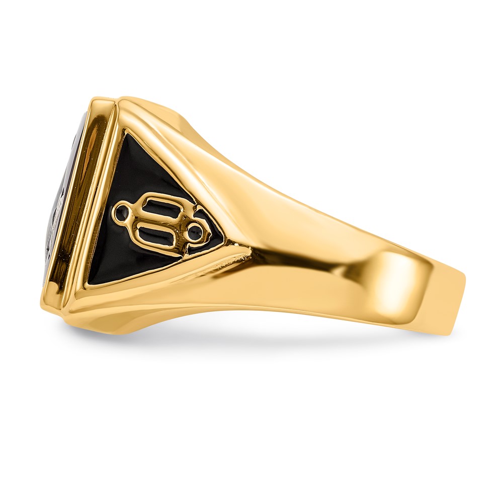10k Men's Polished and Textured with Black Enamel and Lab Created Ruby Masonic Ring (10Y1576M)