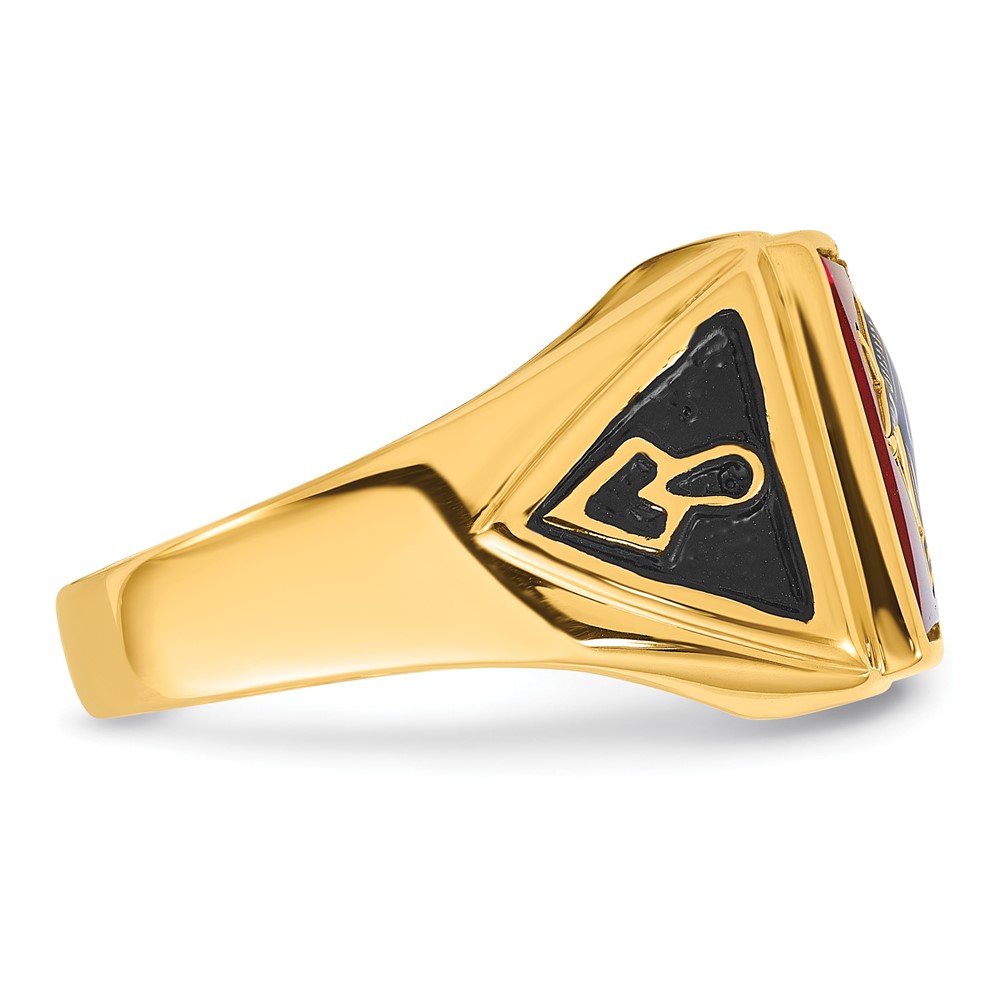 10k Men's Polished and Textured with Black Enamel and Lab Created Ruby Masonic Ring (10Y1576M)
