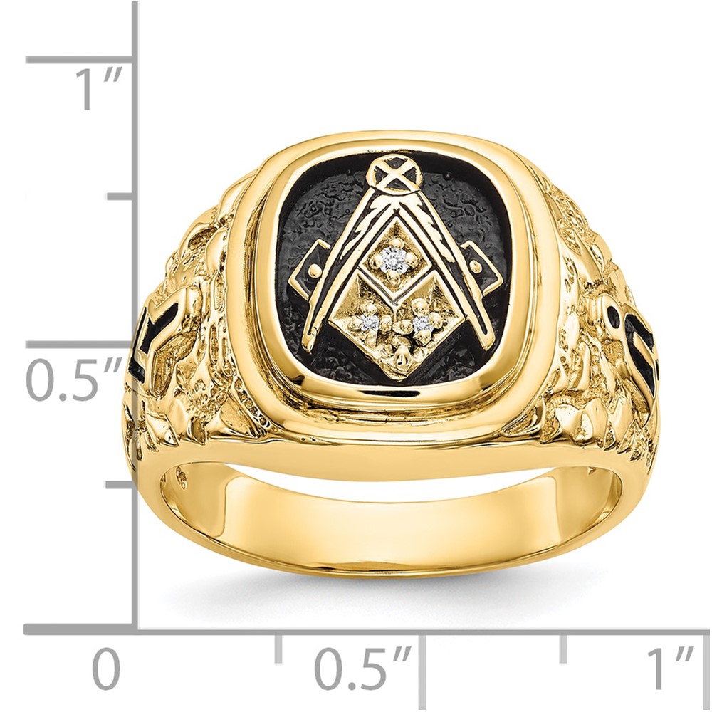 10k Polished, Antiqued and Nugget Texture AA Quality Diamond Masonic Ring (10Y4035AA)