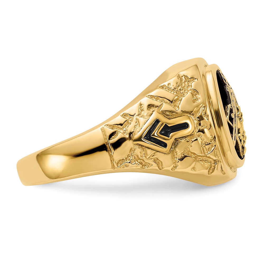 10k Polished, Antiqued and Nugget Texture AA Quality Diamond Masonic Ring (10Y4035AA)