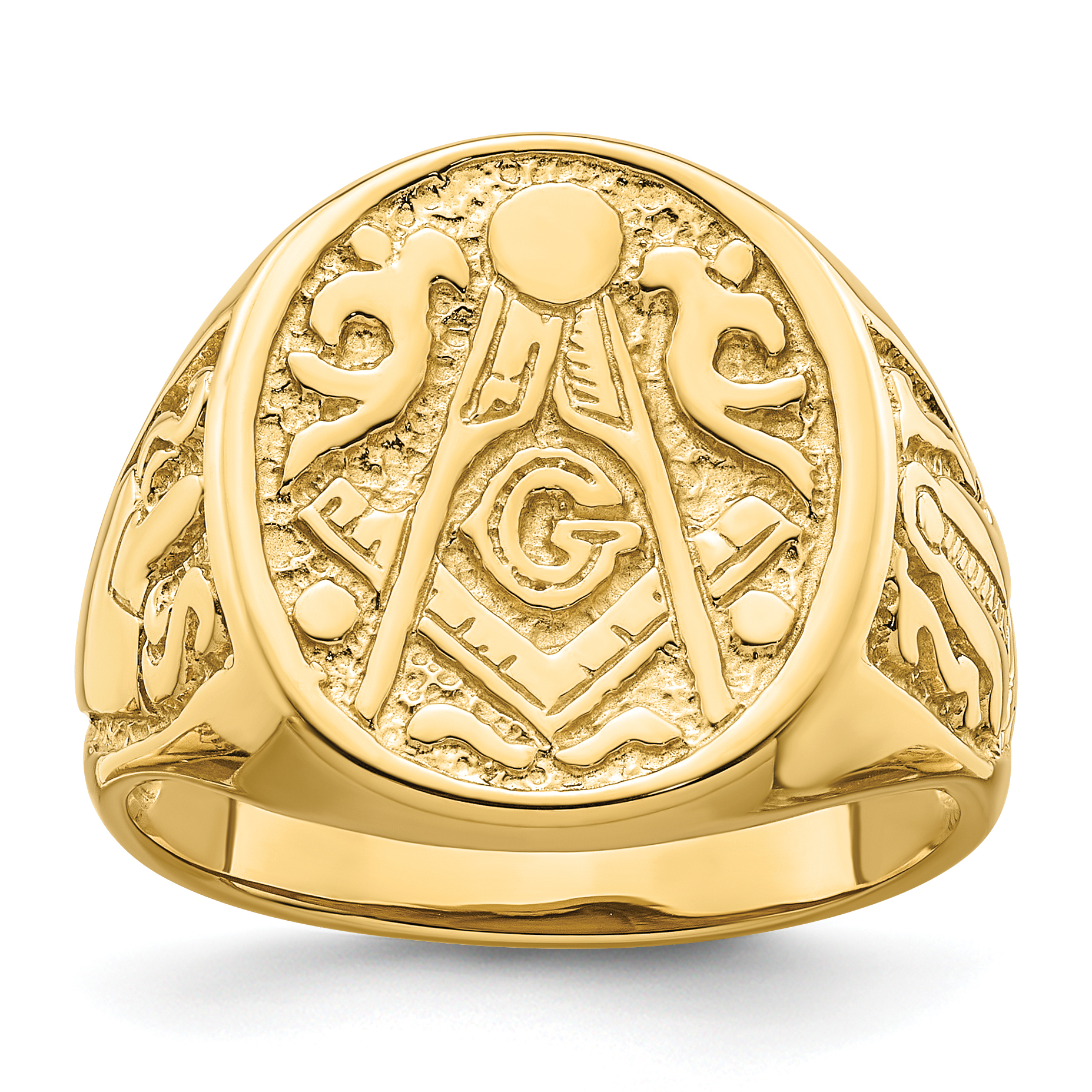10k Men's Polished and Grooved (Not Enameled) Masonic Ring (10Y4041)
