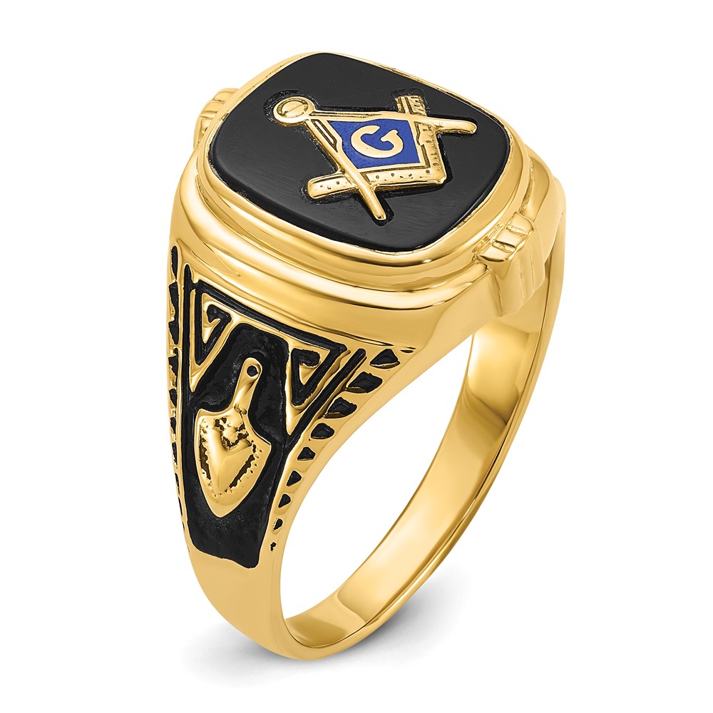 10k Men's Polished, Antiqued and Textured with Onyx Masonic Ring (10Y4078M)