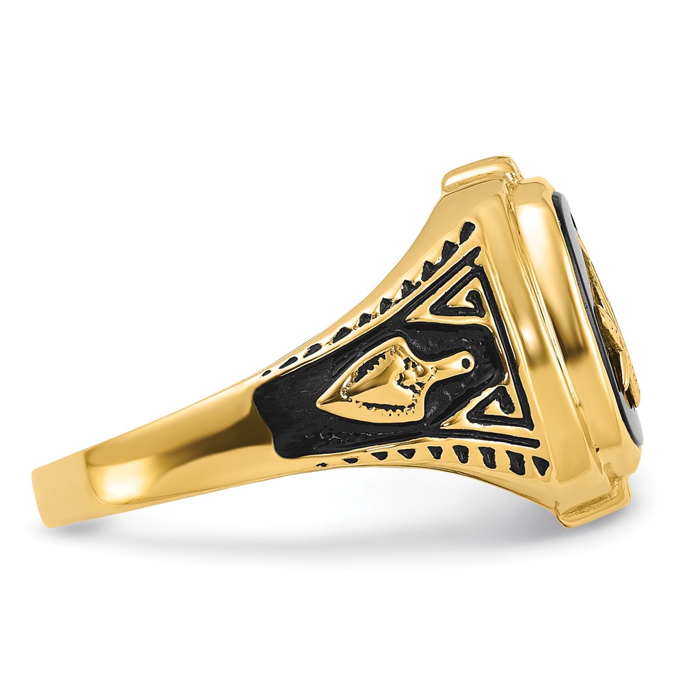 10k Men's Polished, Antiqued and Textured with Onyx Masonic Ring (10Y4078M)