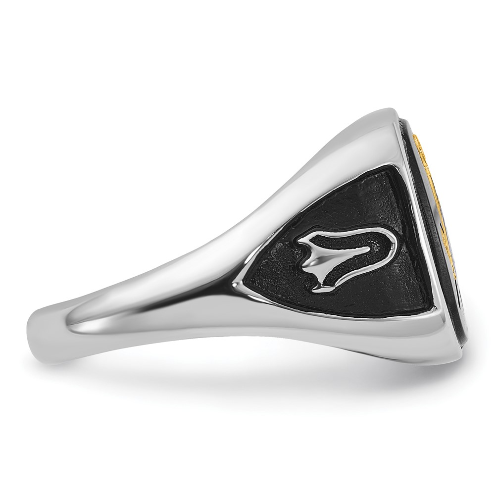 10k White Gold and Gold-plated Polished and Textured with Black Enamel and Onyx Masonic Ring (10Y4085M)