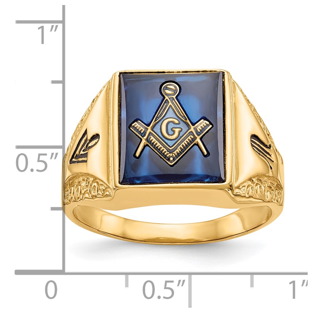 10k Men's Polished, Antiqued and Textured with Imitation Blue Spinel Masonic Ring (10Y4094M)