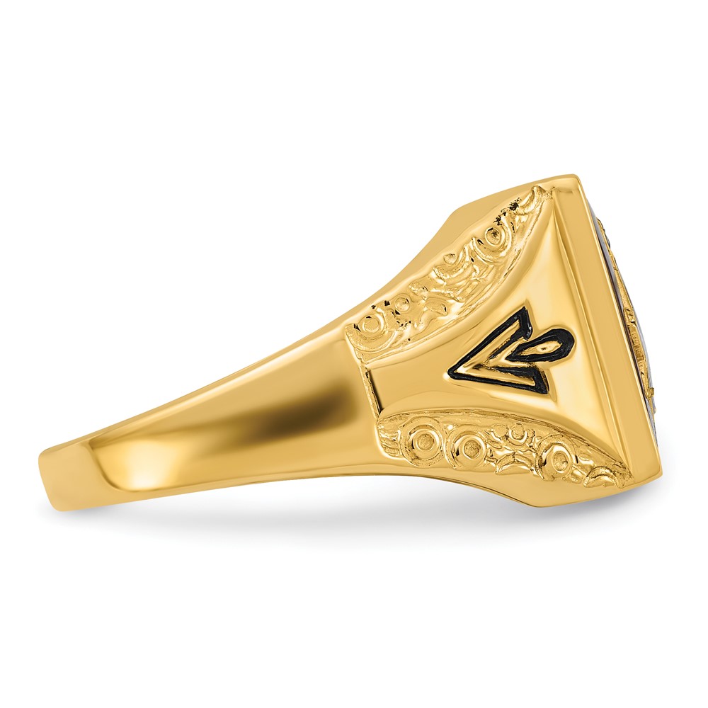 10k Men's Polished, Antiqued and Textured with Imitation Blue Spinel Masonic Ring (10Y4094M)