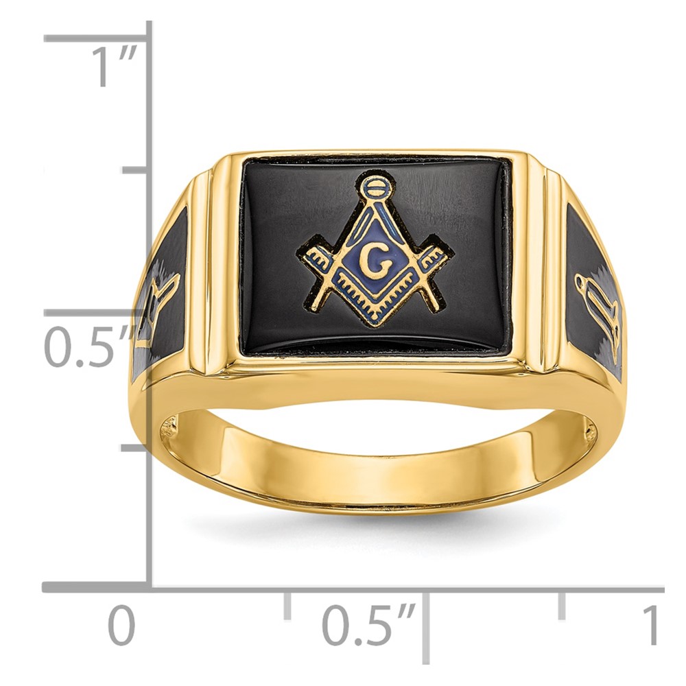 10k Men's Polished and Textured with Black Enamel and Onyx Masonic Ring (10Y4108M)