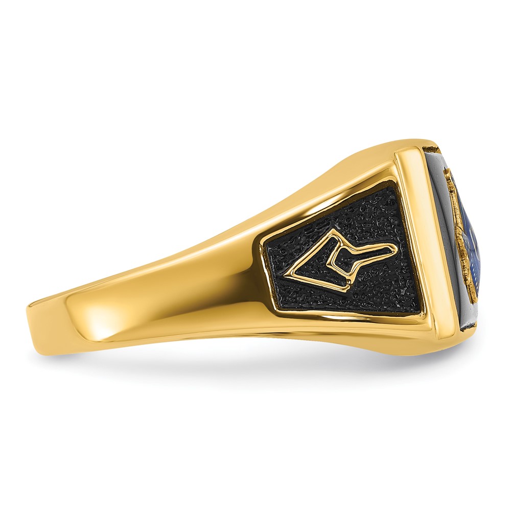 10k Men's Polished and Textured with Black Enamel and Onyx Masonic Ring (10Y4108M)