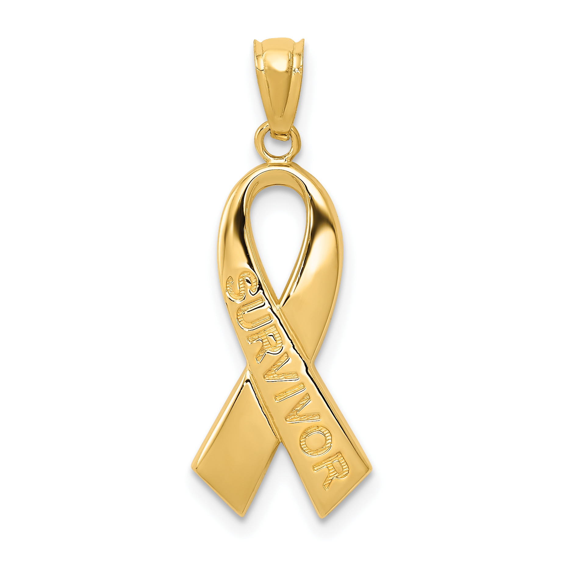 10k Gold Polished Survivor Ribbon Pendant (10YC1233)