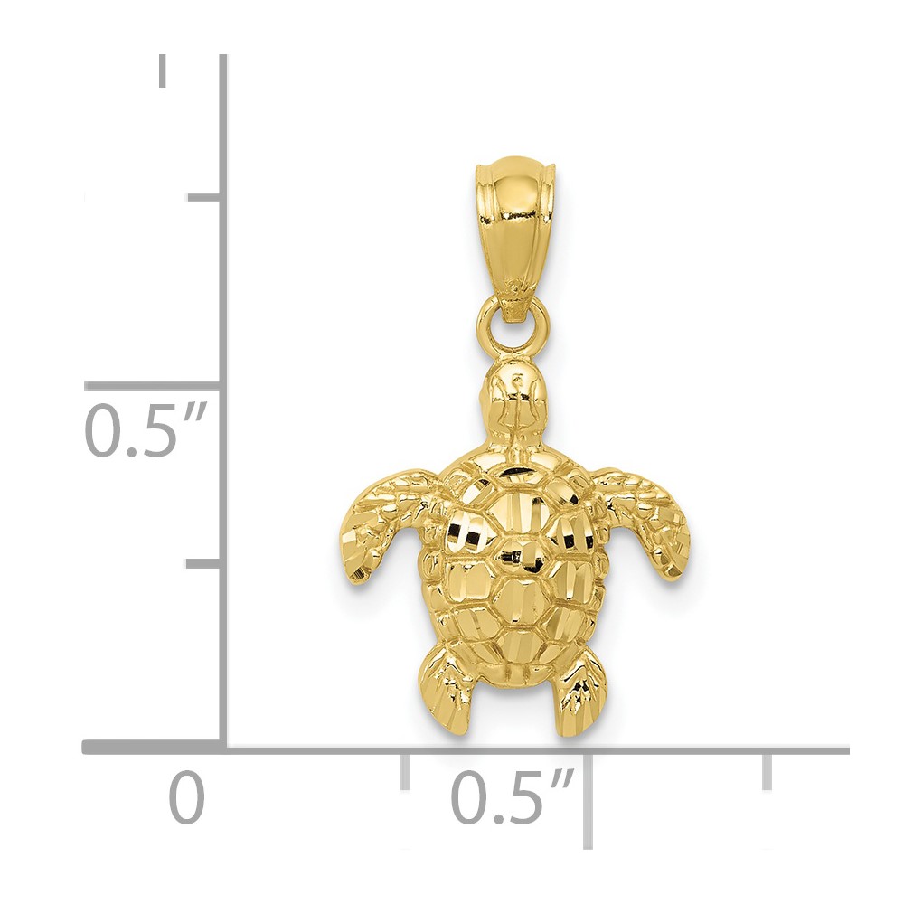 10k Gold Polished & Textured Small DC Turtle Pendant (10YC1246)