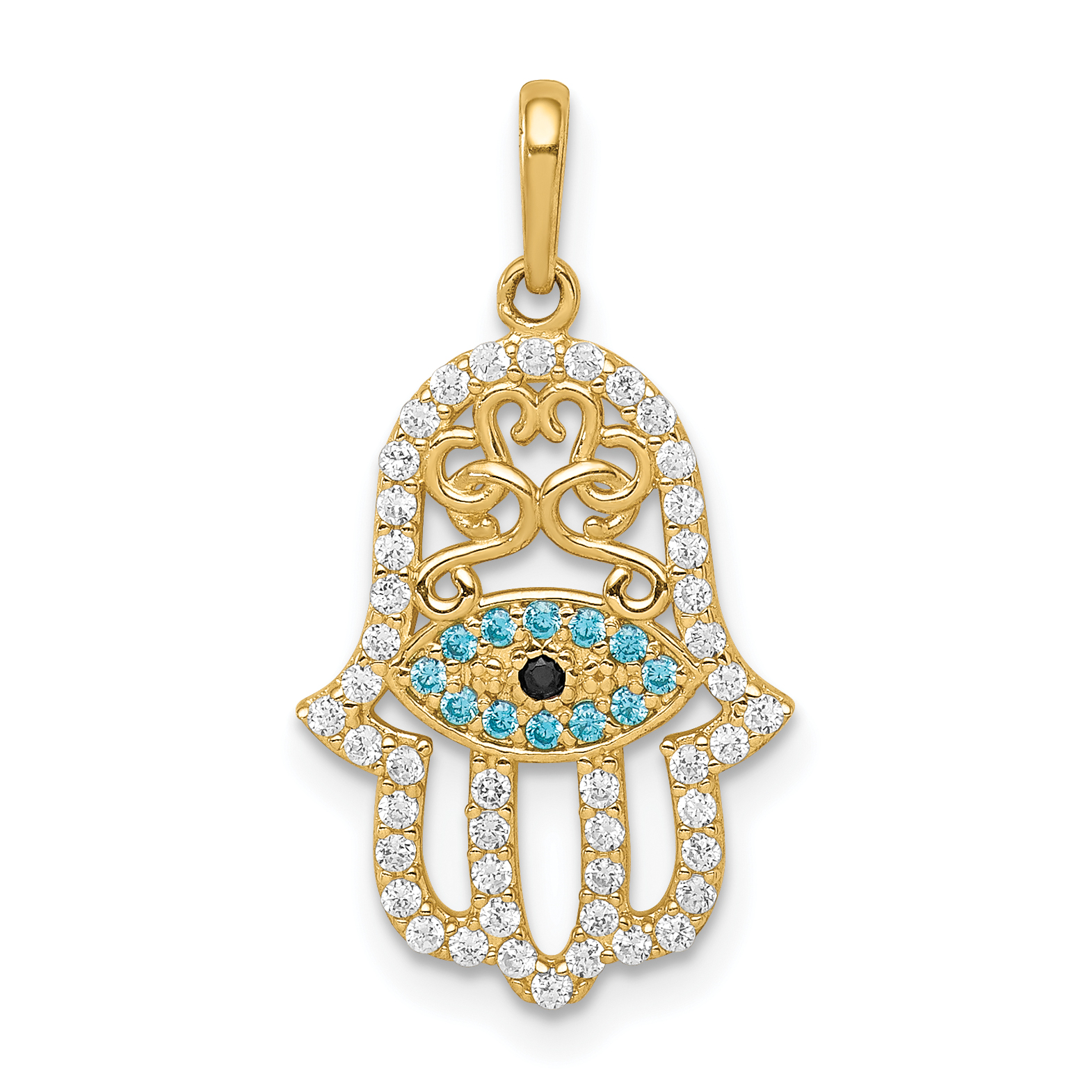 10K Multi-colored CZ Hamsa Pendant (10YC1324)